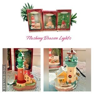 3 Vtg Hallmark Keepsake Ornaments Lighthouse Greetings Magic Collector Series